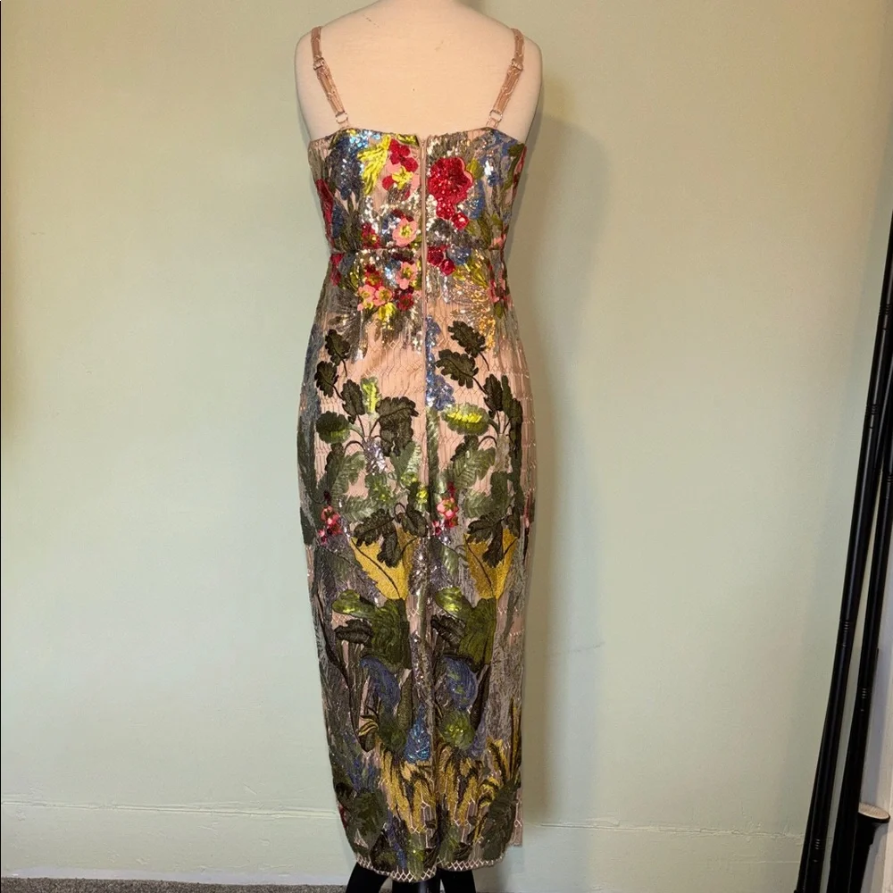 Boston Proper bold Floral Sequin mesh midi Dress Sz 6 - Picture 10 of 16